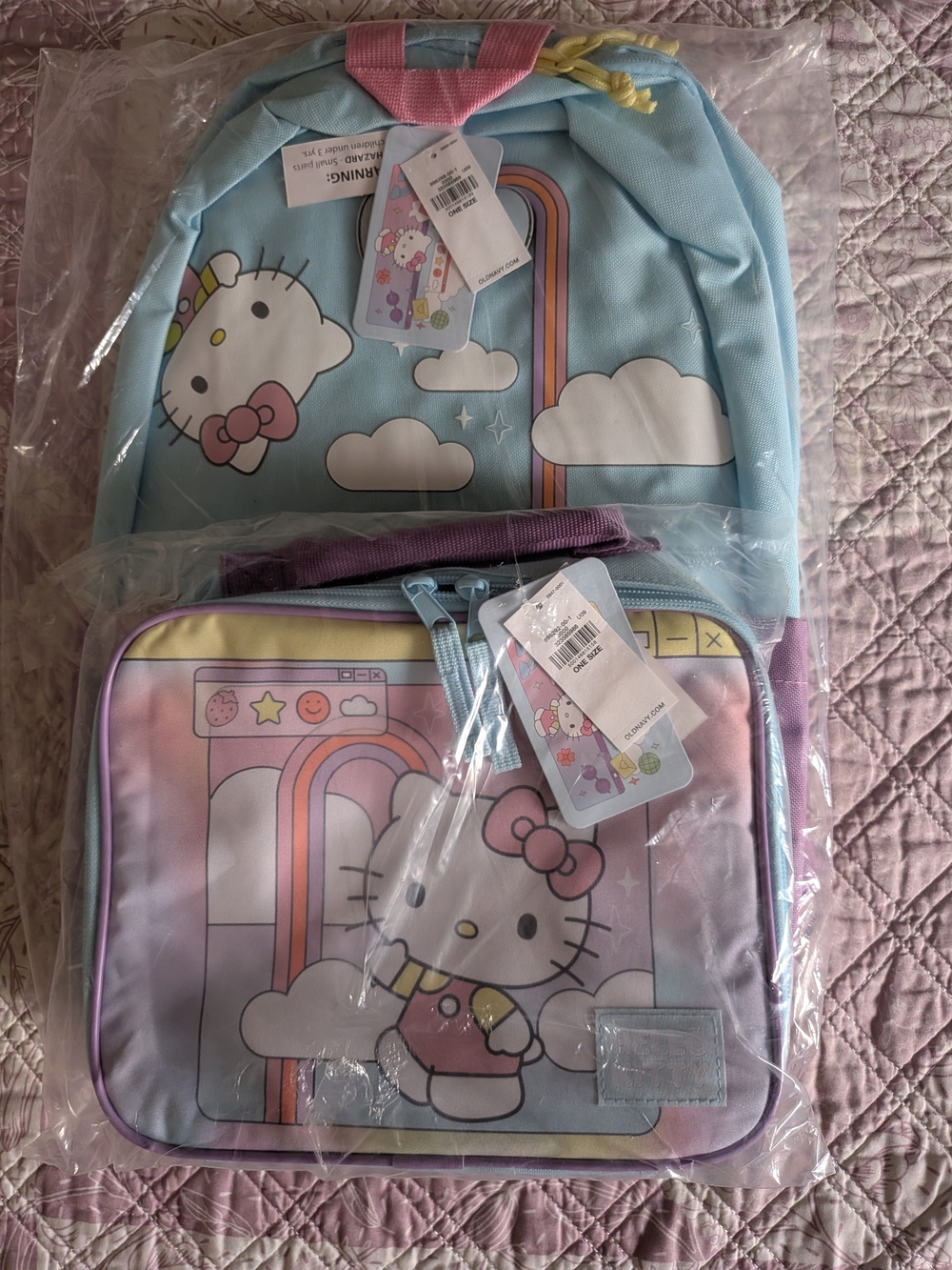 Hello Kitty Rainbow Cloud Kids Backpack & Lunch Bag - Light Blue, Pink, Purple